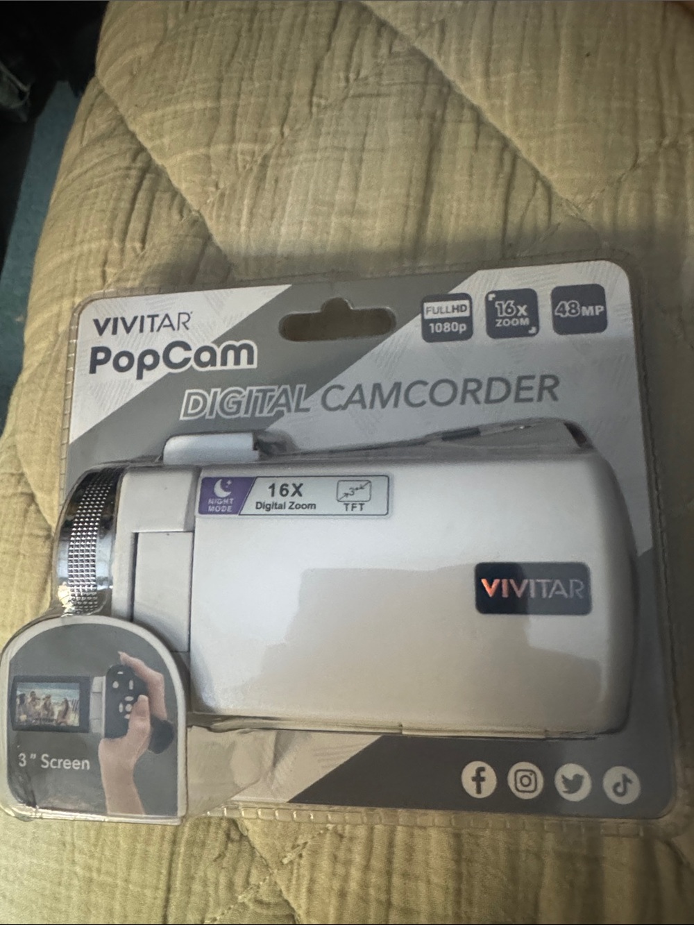 PopCam White Digital Camcorder - 16x Zoom, 48MP
